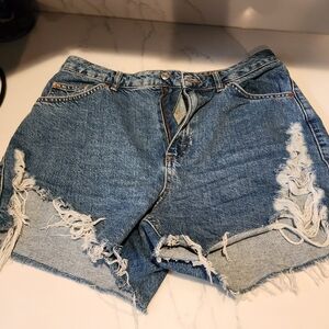Topshop Blue Distressed Jean Shorts